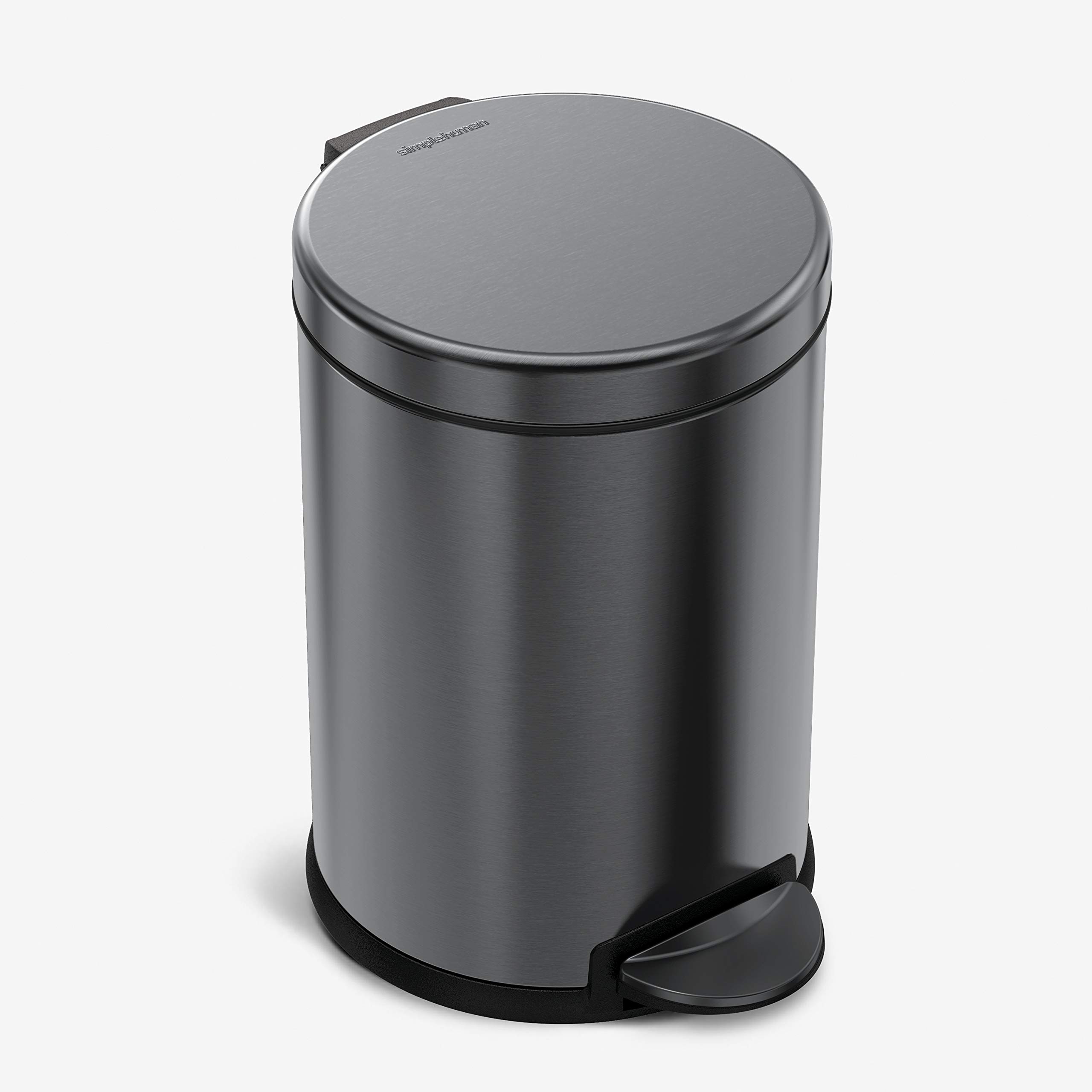 Book Cover simplehuman 4.5 Liter / 1.2 Gallon Round Bathroom Step Trash Can, Black Stainless Steel
