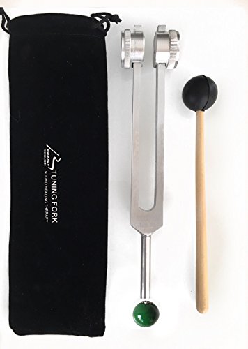 OM Tuning Fork 136.1 HZ Weighted - with Buddha Bead Base for Ultimate Healing and Relaxation - Green for Heart Chakra