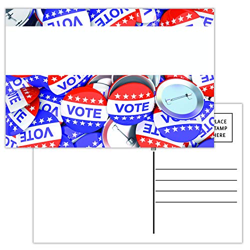 100 Pack of Blank Postcards. Each Post Card in This Patriotic, Bulk Set is 4 x 6, USPS Compliant (mailable), and USA Made. Mail to Voters to get Votes. Flip Side is Plain White and unused. (Buttons)