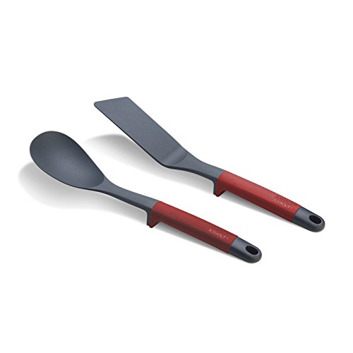 Joseph Joseph Elevate Solid Spoon and Flexible Turner with Integrated Tool Rest, 2-piece, Red