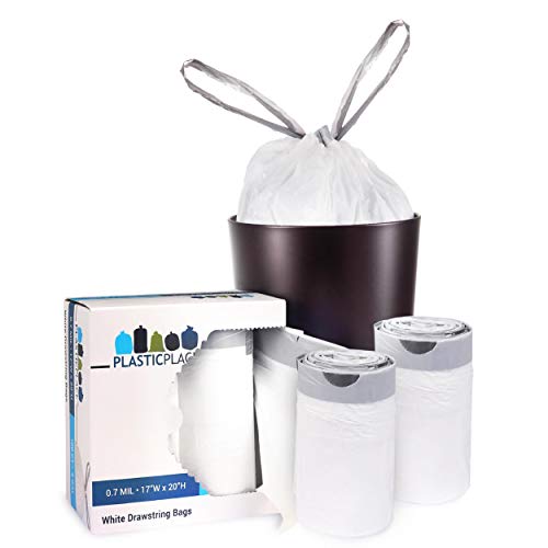 Plasticplace 6 Gallon Trash Bags â”‚ 0.7 Mil â”‚ White Drawstring Garbage Can Liners â”‚ 17" x 20" (100 Count)