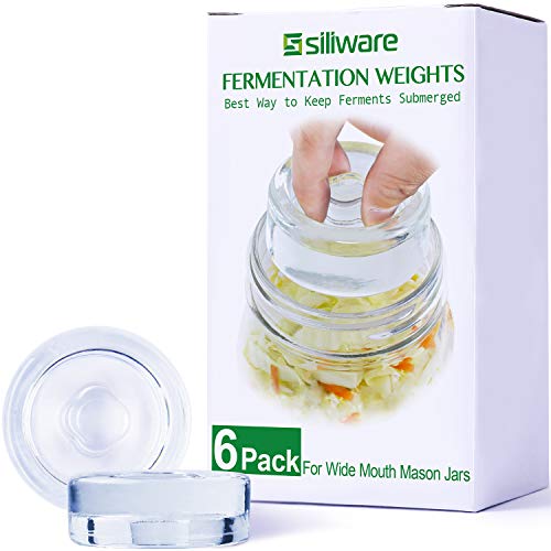Book Cover 6-Pack Easy Fermentation Glass Weights with Handles for Keeping Vegetables Submerged During Fermenting and Pickling, Fits for Any Wide Mouth Mason Jars, FDA-Apporved Food Grade Materials