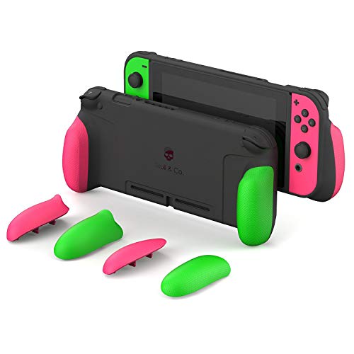 Skull & Co. GripCase: A Dockable Protective Case with Replaceable Grips [to fit All Hands Sizes] for Nintendo Switch [No Carrying Case] - Neon Pink & Green