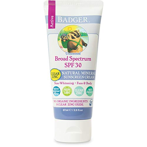 Book Cover Badger Company, Natural Mineral Sunscreen Cream, Clear Zinc, SPF 30, Unscented, 2.9 fl oz (87 ml)