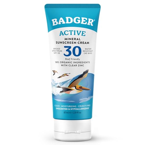 Badger Company, Natural Mineral Sunscreen Cream, Clear Zinc, SPF 30, Unscented, 2.9 fl oz (87 ml)
