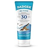 Badger Mineral Sunscreen Cream SPF 30, Zinc Oxide Sun Care, 98% Organic, Reef Safe, Water Resistant, Unscented Face and Body Sunscreen Travel Size, 2.9 fl oz