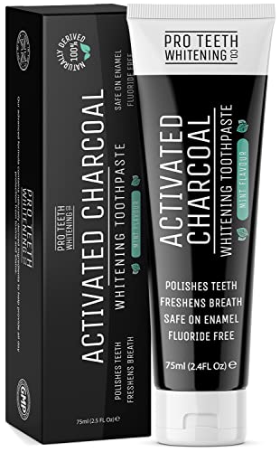 Activated Charcoal Teeth Whitening Toothpaste - 100% Natural Teeth Whitening for White Teeth - Fluoride Free, SLS & Sulfate Free, Mint Flavor - Made in The UK by Pro Teeth Whitening Co.