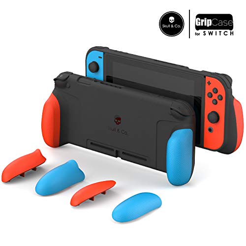 Skull & Co. GripCase: A Comfortable Protective Case with Replaceable Grips [to fit All Hands Sizes] for Nintendo Switch [No Carrying Case]- Neon Red & Blue