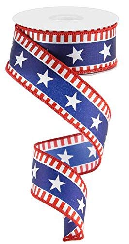Stars & Stripes Wired Edge Ribbon - 10 Yards (Satin, Red, White, Navy Blue)