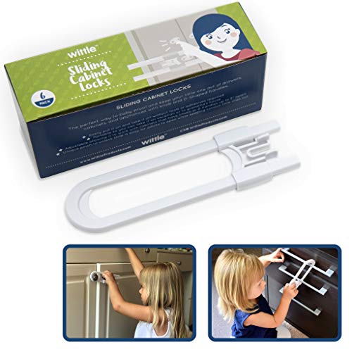 Wittle Sliding Cupboard Locks for Children - 6 Pack. Great for Baby Proofing for Both Cabinet Knobs and Cabinet Handles. U Shape Easy Slide Baby Drawer Safety Lock to Keep Your Child Safe!
