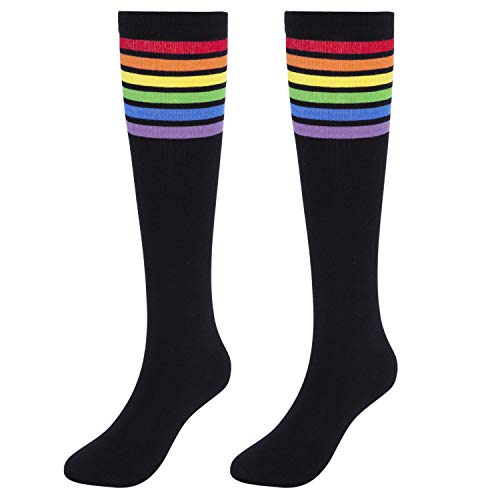 KONY Women's Cotton Colorful Striped Rainbow Knee High Socks 1/3 Pairs, Comfortable Stay Up Best Gift Size 6-10