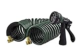 Instapark GHN-06-25 Heavy-Duty EVA Recoil Garden Hose 25ft with 7-Pattern Spray Nozzle, Green, 25 Foot