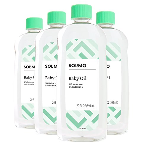 Amazon Brand - Solimo Baby Oil with Aloe Vera & Vitamin E, 20 Fluid Ounces (Pack of 4)