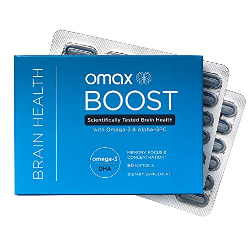 Omax Boost Omega 3 DHA + Alpha GPC Fish Oil Supplement, Memory, Focus, Brain Health Support, Performance, Mood, Immunity, Aging | 60 Softgels