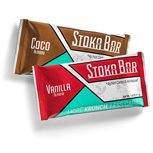 Book Cover Stoka Bars- Vanilla Almond and Cocoa Almond | All Natural- Low Carb Energy Bar | 4g Net Carbs | 9g Protein | Keto Friendly | Packaging May Vary | 8 Count