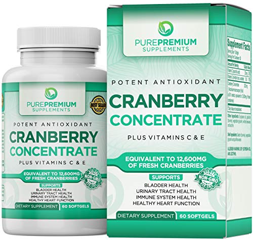 Book Cover Premium Cranberry Concentrate Pills by PurePremium (Non-GMO & Gluten Free). Triple Strength Cranberry Capsules Equals 12600mg of Cranberries. Plus, Vitamins C & E for Enhanced Absorption.