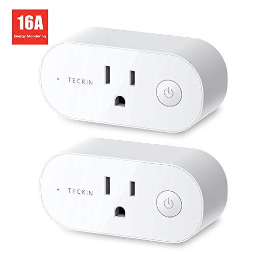 Book Cover Smart Plug Wifi Outlet 16A Compatible With Alexa, Google Home and IFTTT, Teckin Mini Smart Socket with Energy Monitoring and Timer Function, No Hub Required, 2 PACK