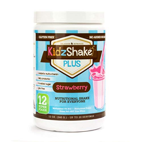 KidzShake - Kids Strawberry Plus Protein Powder | Nutritional Supplement Shake for Kids - Multivitamin w/Probiotics, 12.13 oz
