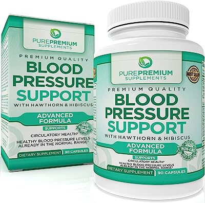 Premium Blood Pressure Support Supplement by PurePremium with Hawthorn & Hibiscus - Natural Anti-Hypertension for Cardiovascular & Circulatory Health - Vitamins & Herbs Promote Heart Health - 90 Caps