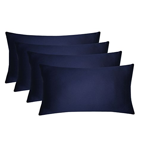 Book Cover Cotton Craft 4 Pack Pillow Cases - Standard 20x30 - Navy - 220 TC Thread Count Soft Sateen - Generous 4 Inch Hem - 100% Pure Combed Ringspun Cotton - Easy Care Machine Wash