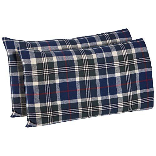 Book Cover Amazon Brand â€“ Stone & Beam Rustic Plaid Flannel Pillowcase Set, Standard, Blue and Green