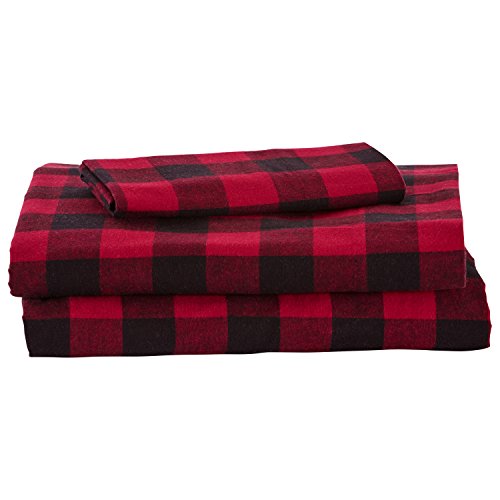 Book Cover Amazon Brand â€“ Stone & Beam Rustic Buffalo Check Flannel Bed Sheet Set, Twin XL, Red and Black