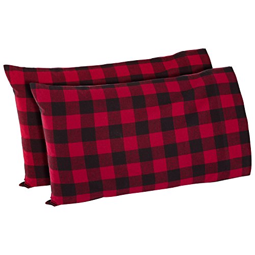 Book Cover Amazon Brand – Stone & Beam Rustic Buffalo Check Flannel Pillowcase Set, Standard, Red and Black