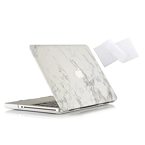 RUBAN Case Compatible with MacBook Pro 13 inch 2012 2011 2010 2009 Release A1278, Plastic Hard Case Shell and Keyboard Cover for Older Version MacBook Pro 13 Inch with CD-ROM -White Marble