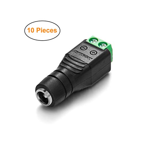 Chanzon (10 x Female) 12V DC Power Connector 5.5mm x 2.1mm 24V Power Jack Socket for Led Strip CCTV Security Camera Cable Wire Ends 10Pcs Plug Barrel Adapter