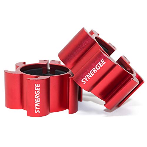 Synergee Rogue Red Aluminium Barbell Collars â€“ Locking 2" Olympic Size Weight Clamps - Quick Release Collar Clips â€“ Bar Clamps Great for Crossfit, Olympic Lifts and Strength Training