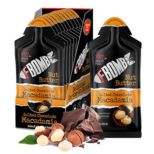 FBOMB Macadamia Nut Butter Packets: Salted Chocolate (10 Pack), Keto Fat Bombs: All-Natural Energy From Healthy Fats | Low Carb, Paleo,Keto Snacks With No Added Sugar , 1 Fl Oz (Pack of 10)