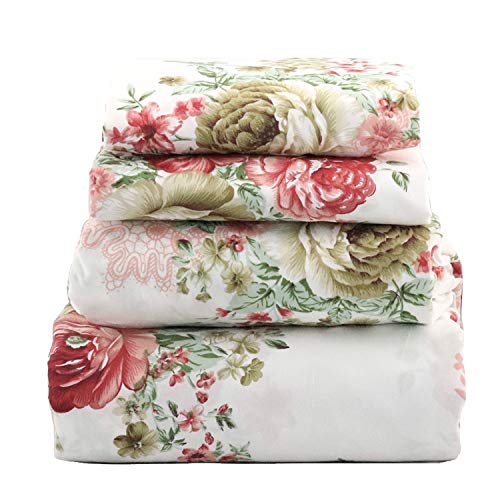 jaycorner 1800 Series Beautiful Bedding Super Soft Egyptian Comfort Sheet Set Cottage Floral Red & Olive (Full)