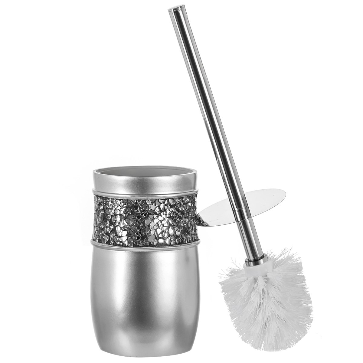 Book Cover Creative Scents Toilet Brush with Holder - Toilet Bowl Cleaner Brush and Holder - Good Grip, Deep Cleaning, Decorative Design Compact Toilet Bowl Scrubber (Silver)