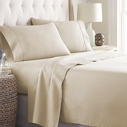 Book Cover Danjor Linens Twin Size Bed Sheets Set - 1800 Series 4 Piece Bedding Sheet & Pillowcases Sets w/ Deep Pockets - Fade Resistant & Machine Washable - Cream