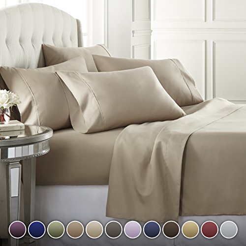 Book Cover 6 Piece Hotel Luxury Soft 1800 Series Premium Bed Sheets Set, Deep Pockets, Hypoallergenic, Wrinkle & Fade Resistant Bedding Set(Full, Taupe)
