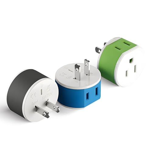 Orei US-6 Japan, Philippines Travel Plug Adapter - 2 USA Inputs - 3 Pack - Type A