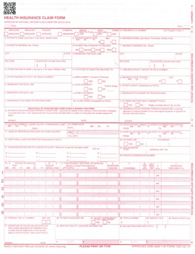 NEW CMS-1500 INSURANCE CLAIM FORMS, HCFA (Version 02/12) - 1 CASE (2500 SHEETS/FORMS)