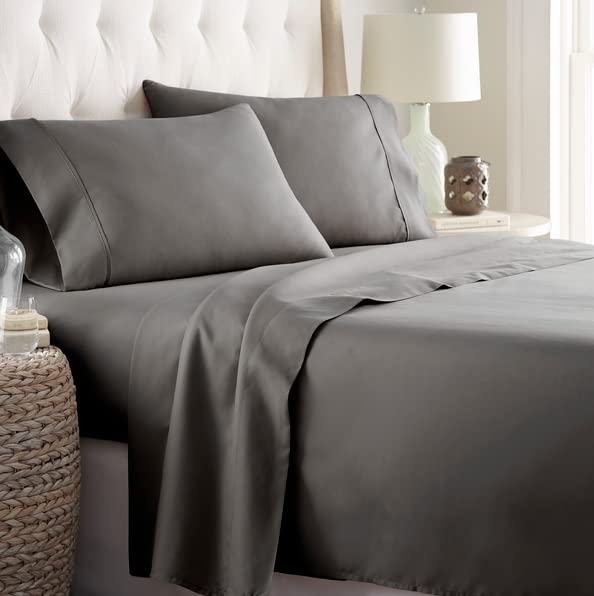 Danjor Linens King Size Sheets Set - 6 Piece Set Including 4 Pillowcases - Deep Pockets - Breathable, Soft Bed Sheets - Wrinkle Free - Machine Washable - Gray King Bed Sheets - 6pc