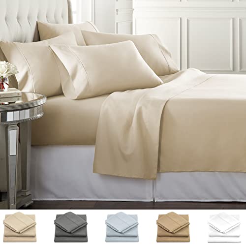 Book Cover Danjor Linens California King Size Bed Sheets Set - 1800 Series 6 Piece Bedding Sheet & Pillowcases Sets w/ Deep Pockets - Fade Resistant & Machine Washable - Cream