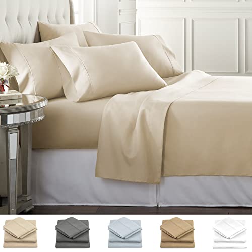 Danjor Linens California King Size Bed Sheets Set - 1800 Series 6 Piece Bedding Sheet & Pillowcases Sets w/ Deep Pockets - Fade Resistant & Machine Washable - Cream