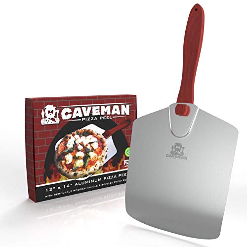hahoness FVLFIL Caveman Products Aluminum Metal Pizza Peel - Folding Wood Handle for Easy Storage - 12-inch x 14-inch, Beveled Edge - Gourmet Pizza Paddle for Baking Homemade Pizza and Bread