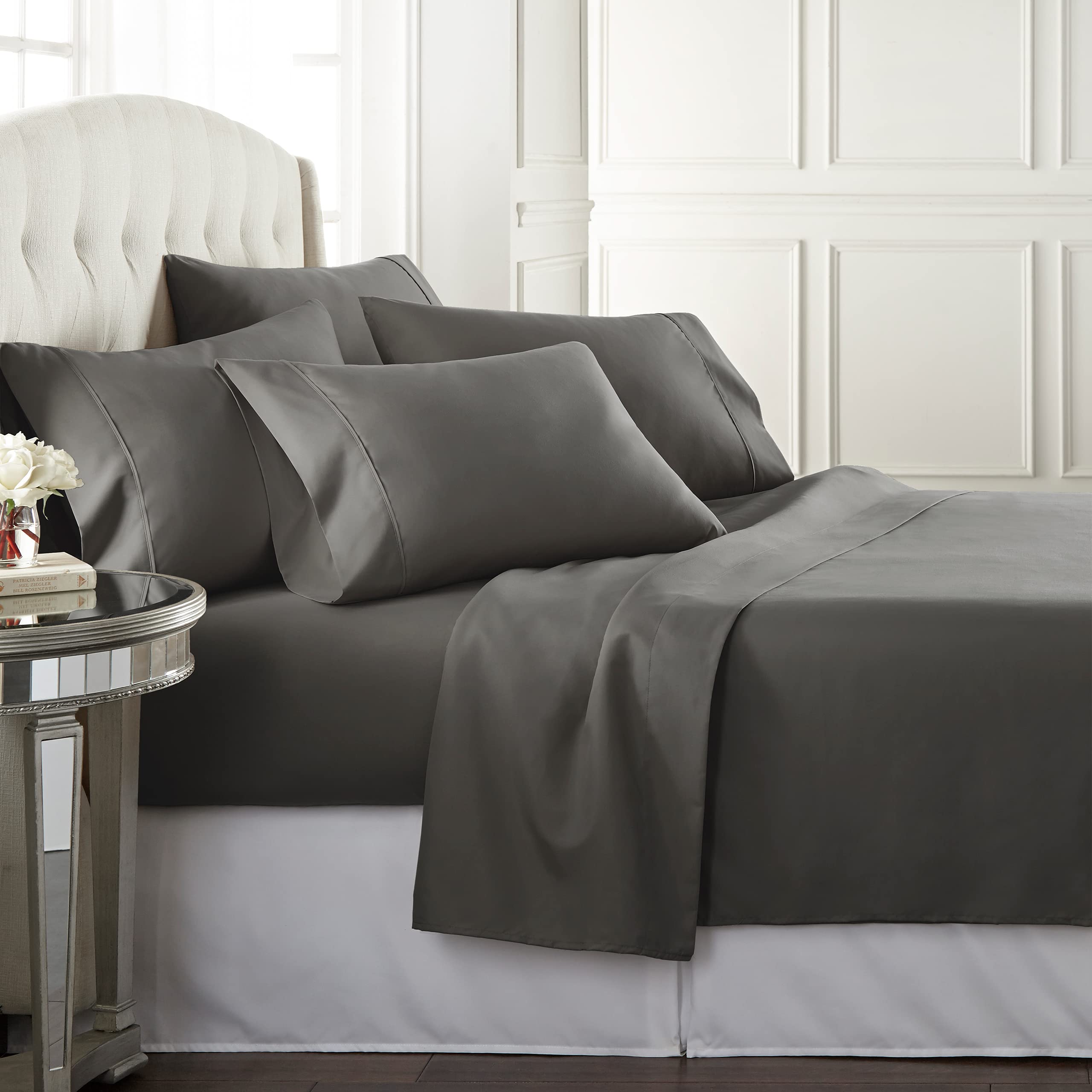 Danjor Linens Soft Bedding & Pillowcases Bed Linen Set with Deep Pockets, California King, Gray Gray California King