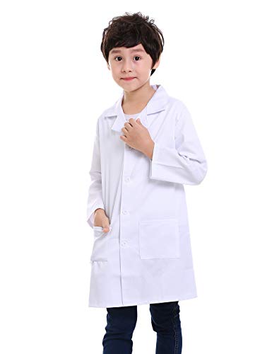 TOPTIE Kids Lab Coat For School Scientists Halloween Costume-White-10/12