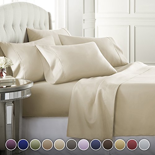 6 Piece Hotel Luxury Soft 1800 Series Premium Bed Sheets Set, Deep Pockets, Hypoallergenic, Wrinkle & Fade Resistant Bedding Set(King, Cream)