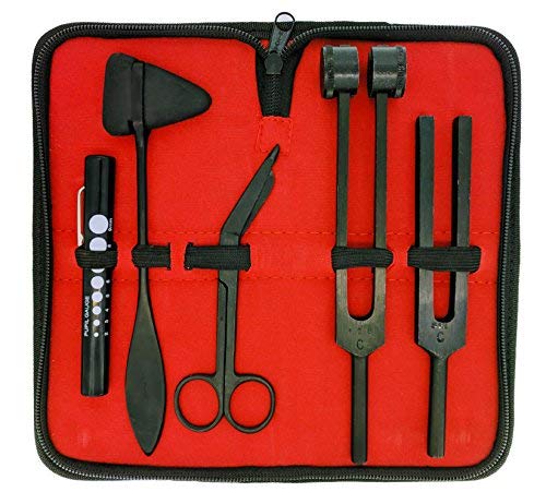 Limited Edition - Full Tactical Black - Grudge Style Set of 5 pcs Reflex Percussion Taylor Hammer + Penlight + Tuning Fork C 128 C 512 + Bandage Scissors 5.5"