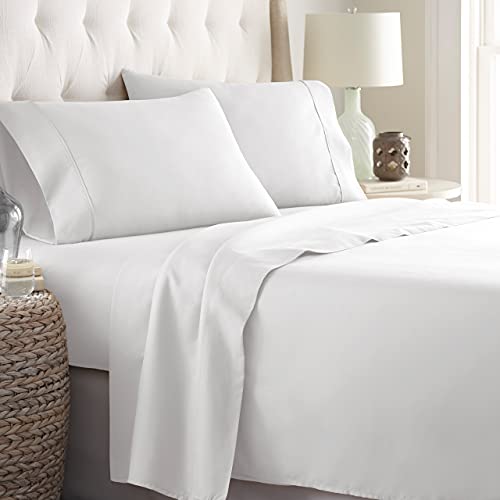 Book Cover Danjor Linens Twin Size Bed Sheets Set - 1800 Series 4 Piece Bedding Sheet & Pillowcases Sets w/ Deep Pockets - Fade Resistant & Machine Washable - White