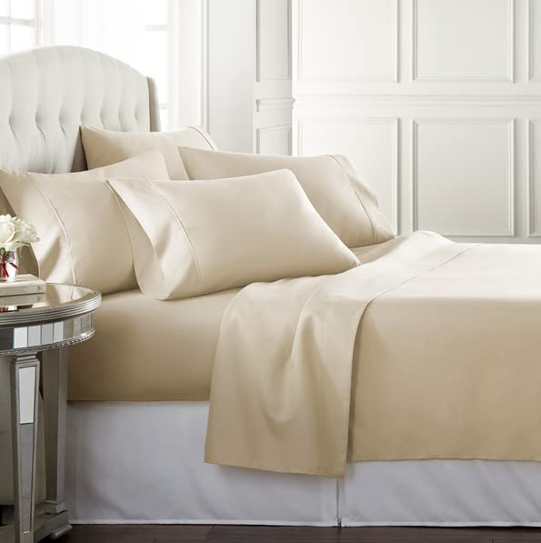 Book Cover Danjor Linens Soft Bedding & Pillowcases Bed Linen Set with Deep Pockets, Queen, Cream Cream Queen
