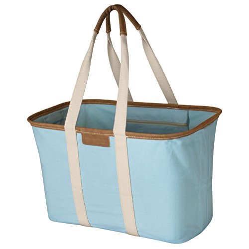 CleverMade 30L SnapBasket LUXE - Reusable Collapsible Durable Grocery Shopping Bag - Heavy Duty Large Structured Tote, Aqua