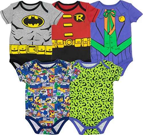 Book Cover Warner Bros. Baby Boys' 5 Pack Bodysuits - Batman, Robin, Joker and Riddler