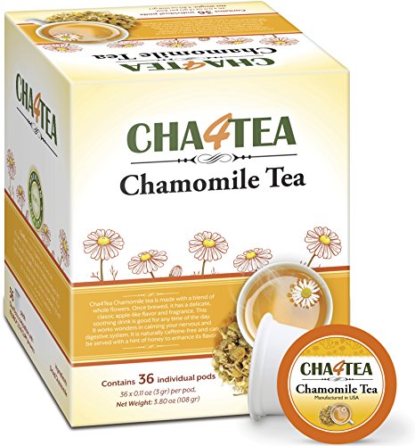 Cha4Tea 36-Count Pure Camomile Herbal Tea Pods for Keurig K-Cup Brewers - Bedtime/Sleep-well/Nightly Calm/Relaxing Tea
